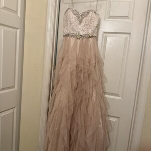 Masquerade Strapless Formal Gown in Champagne